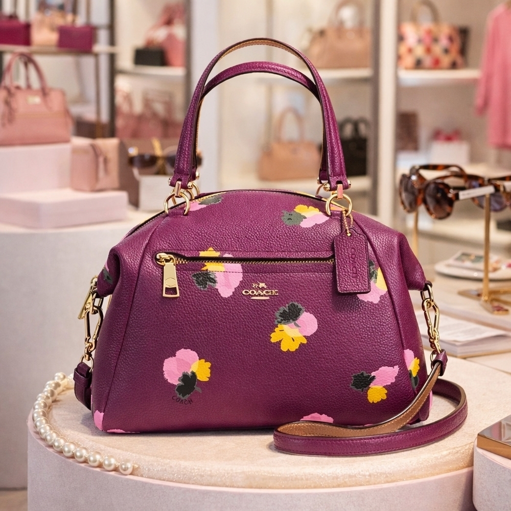 Coach‎ Prairie Satchel Purple Mulberry Floral Tote Crossbody Bag Fall Purse
